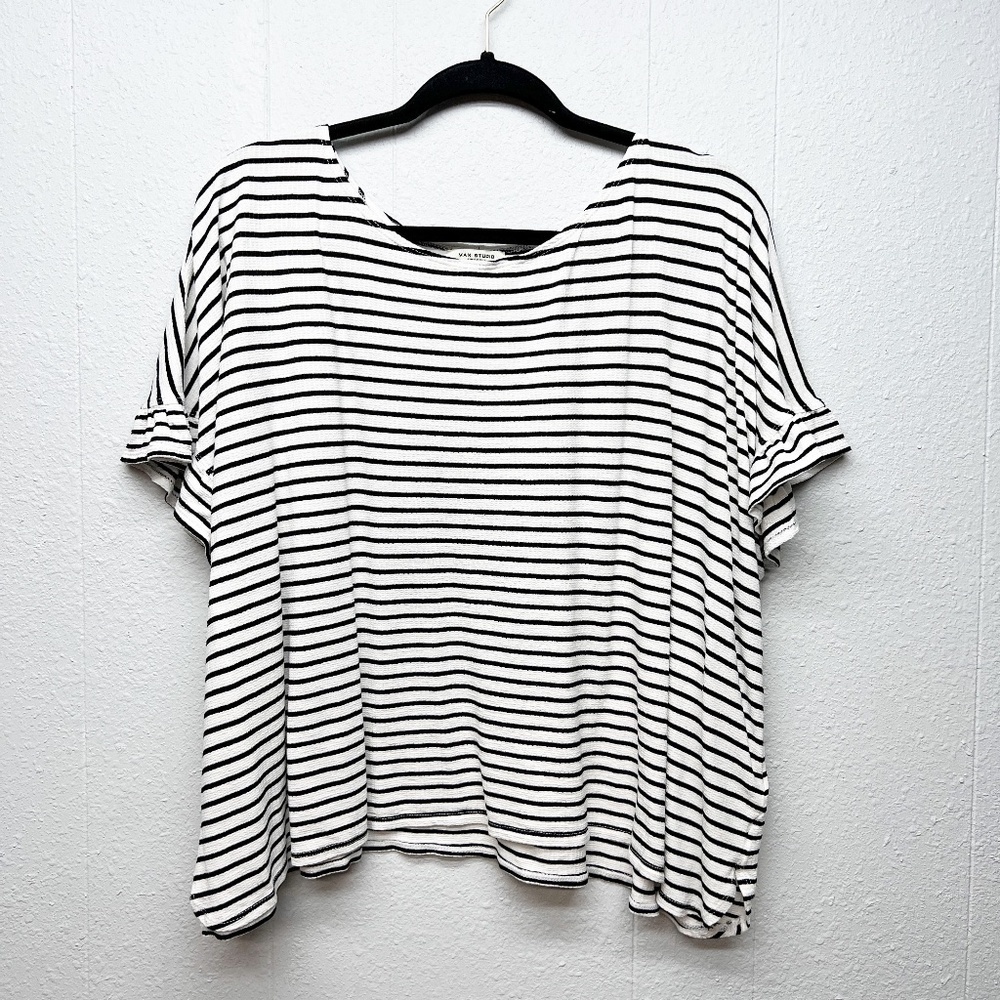 Max Studio Ruffle Sleeve Boxy Top Womens 3X Stretch Casual Chic Minimalist